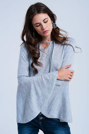 Gray Sweater With Bell Sleeves