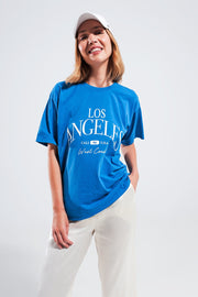 Los Angeles Slogan T Shirt in Blue