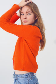 V Neck Colorblock Sweater in Red and Orange