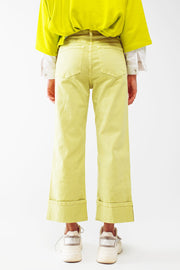 Straight Leg Jeans With Cropped Hem in Lime Green