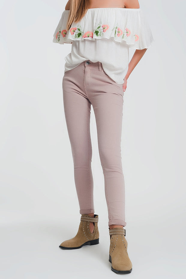 High Waisted Super Skinny Pants in Pink