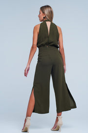 Khaki Jumpsuit With Back Bow