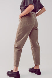 High Rise Slouchy Mom Pants in Beige Cord