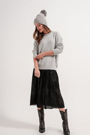 Shiny Black Pleated Midi Skirt