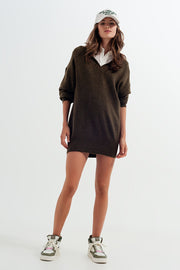 V Neck Hoodie Jumper in Green