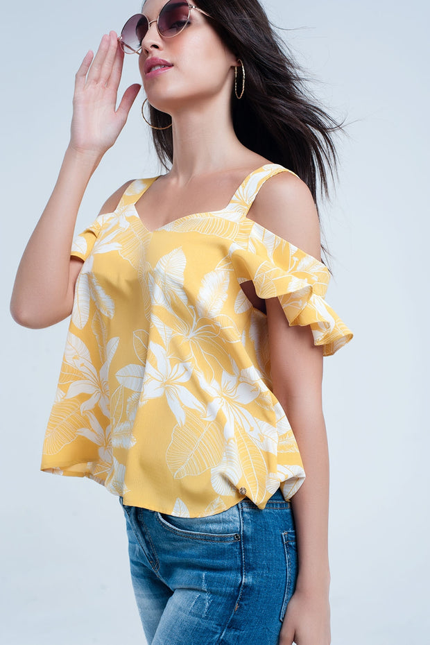 Yellow Flower Top and Ruffles Detail