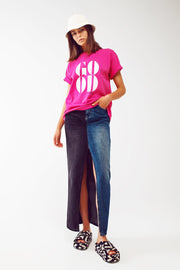 T-Shirt With Good Vibes Text in Fuchsia