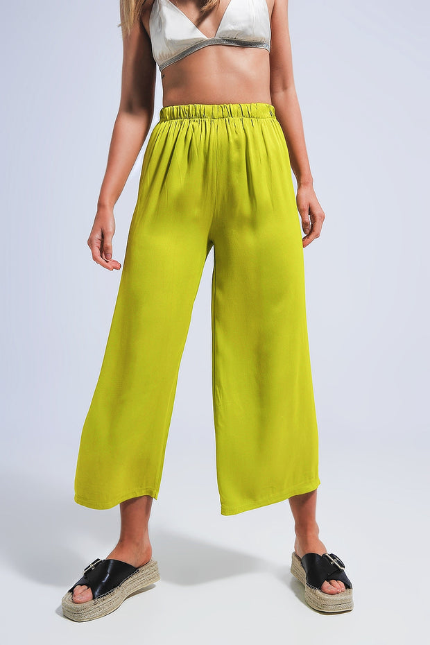 Satin Wide Leg Pants in Green