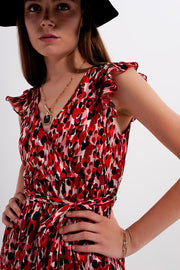 Frill Detail Chiffon Blouse in Animal Print