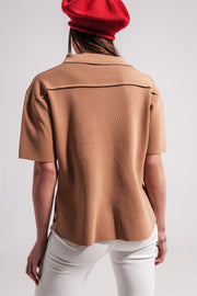 Camel Knit Short Sleeve Jumper