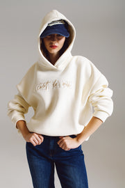 Cream Hoodie With Embroidered Cest La Vie Text