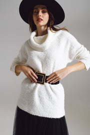 Wide Sweater With Bardot Neck in White