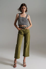 Cropped Wide Leg Jeans in Olive Green