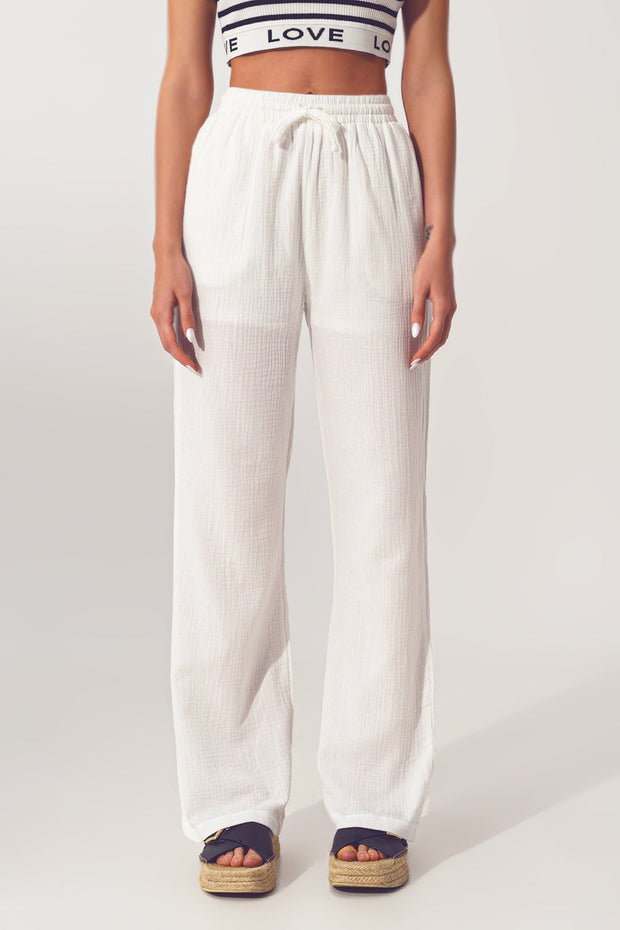 Textured Wide Leg Pants in White