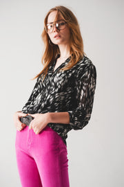 Sheer Chiffon Printed Top in Monochrome