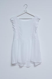 Broderie Frill Detail Top in White