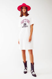 Midi T-Shirt Dress in White Boston 1984 University