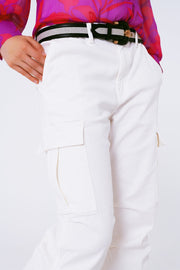 Straight Leg Cargo Pants in White