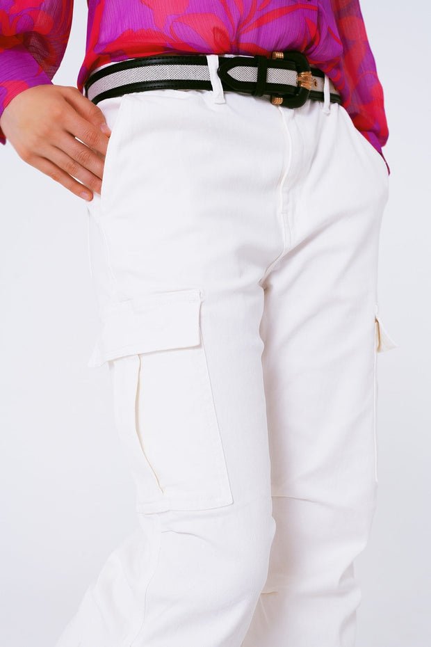 Straight Leg Cargo Pants in White