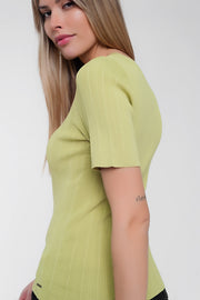 Scoop Neck Jumper With Short Sleeve in Green