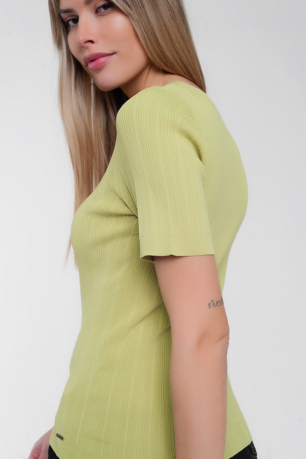 Scoop Neck Jumper With Short Sleeve in Green