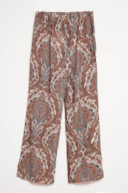 Wide Leg Pants in Beige Paisley Print