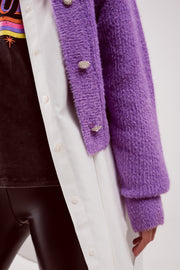 Detail Button Front Knitted Cardigan in Purple