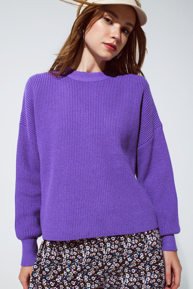 Purple Chunky Knitted Relaxed Jumper