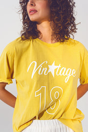 T-Shirt With Vintage 18 Text in Yellow
