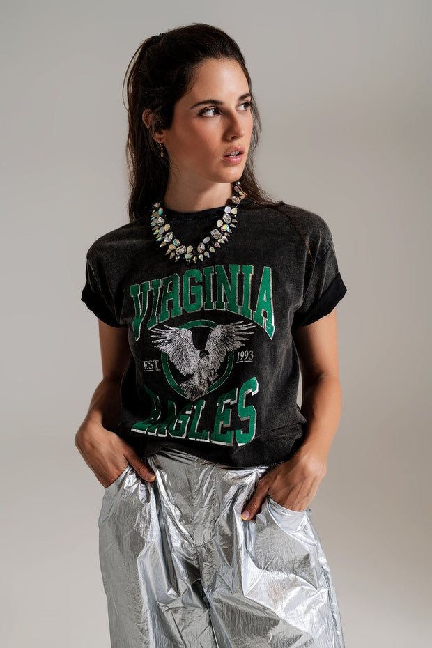 Black T-Shirt  With Virgina Eagels Text