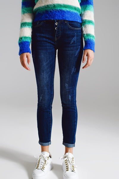 Super Skinny Jeans With Visible Front Buttoning in Midwash