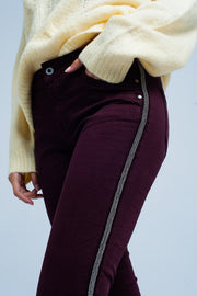 Maroon Skinny Jeans With Metal Side Stripe