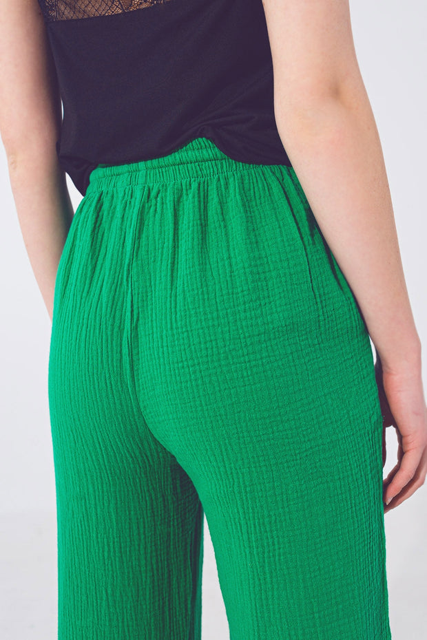 Textured Loose Fit Pants in Green