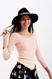 Pink Knitted Wide Neck Sweater