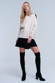 Pink Pale Knitted Sweater With Pearl Detail