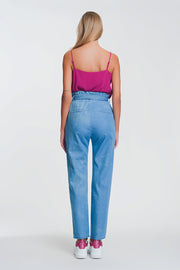 Lightweight Paperbag Tie Waist Jean in Light Blue