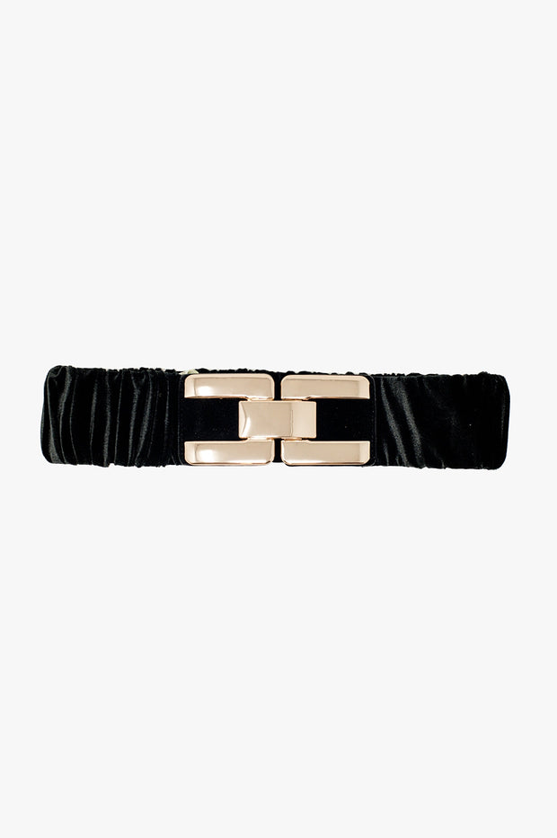 Black Elastic Velvet Belt With Metal Closure