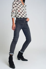 High Rise Skinny Jeans in Washed Black