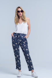 Navy Blue Pants With Floral Print