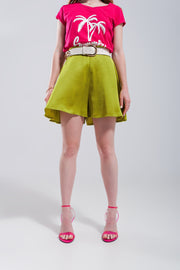 High Rise Satin Shorts in Lime Green