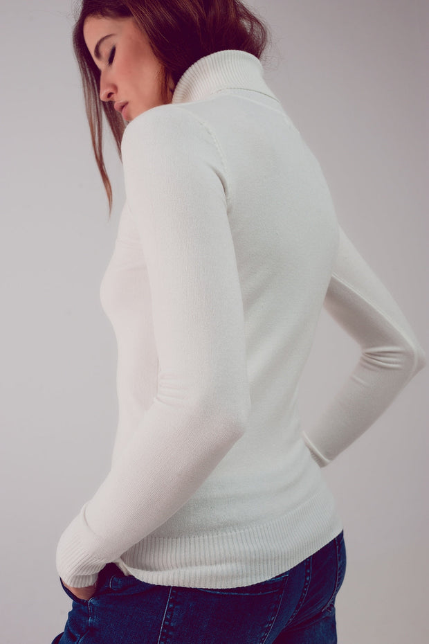 Fine Knit High Neck Jumper in Cream