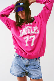 Sweatshirt With Los Angeles 77 Text in Pink