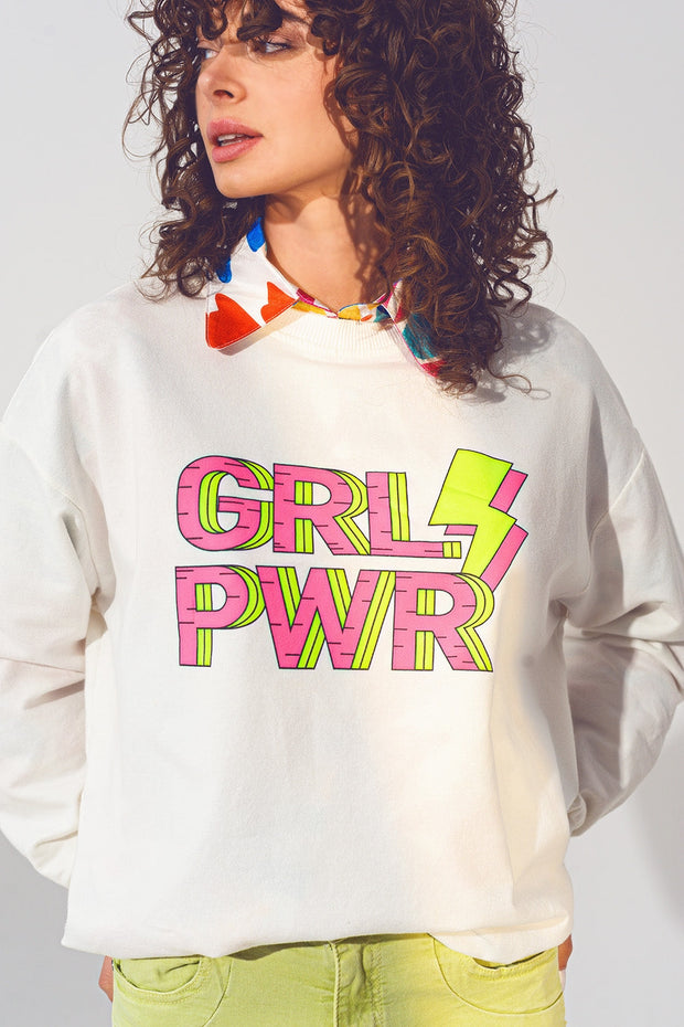 GRL PWR Text Sweatshirt in White