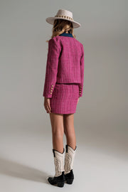 Tweed Cropped Crew Neck Jacket in Pink