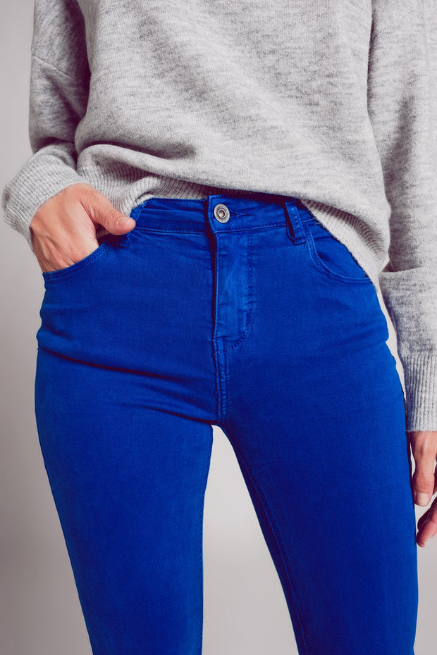 High Waisted Skinny Jeans in Electric Blue