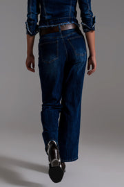 Wide Leg 70`s Jeans in Mid Wash Blue