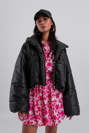 Bomber Puffer Jacket in Black