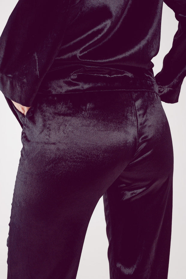 Straight Leg Velvet Pants in Black