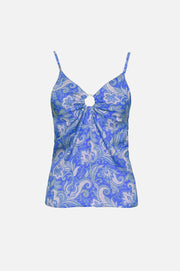 Satin Top in Paisley Print Print in Blue