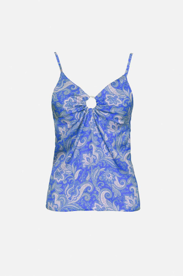 Satin Top in Paisley Print Print in Blue